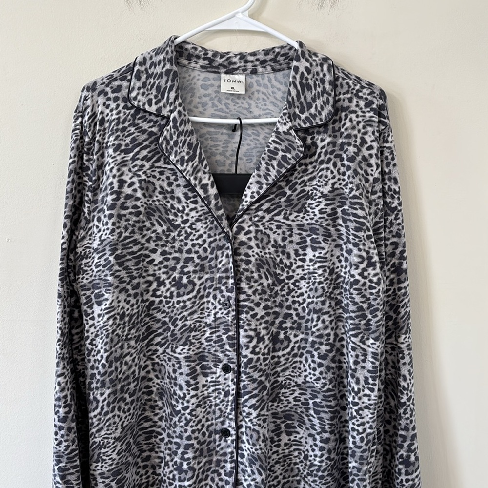 SOMA Embraceable Long Sleeve Pajama Set Spotted Mini Gray Ink Size XL - Picture 3 of 12